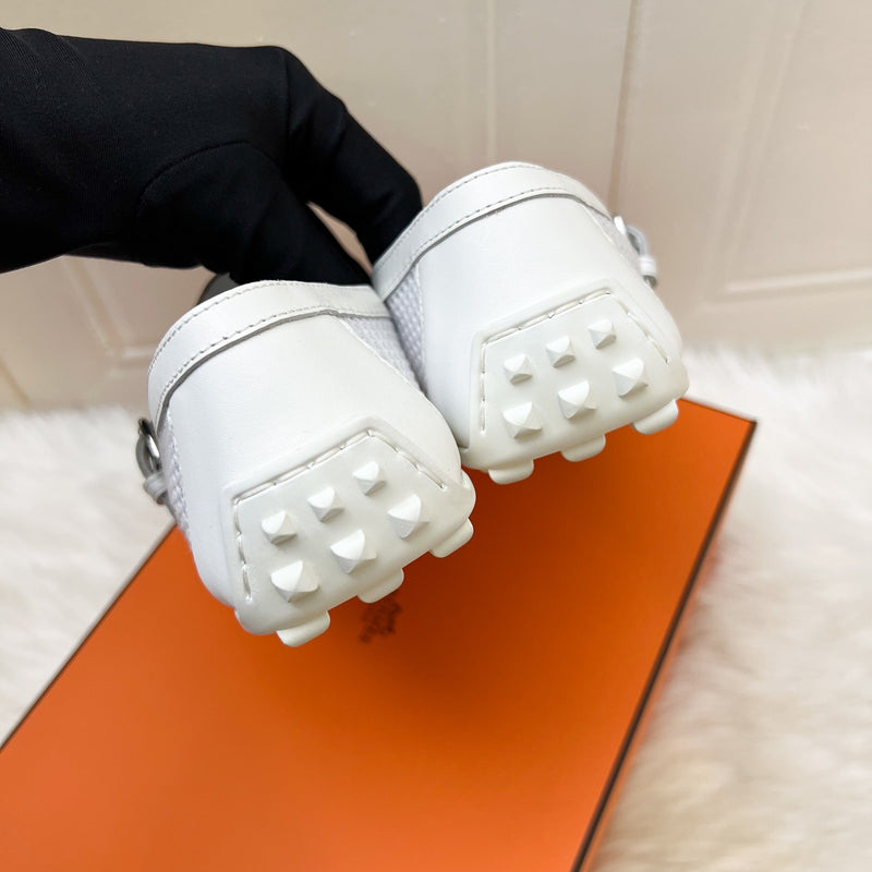 Hermes Kichu Ballet Flats in Blanc White Crochet and Calfskin Sz 35.5
