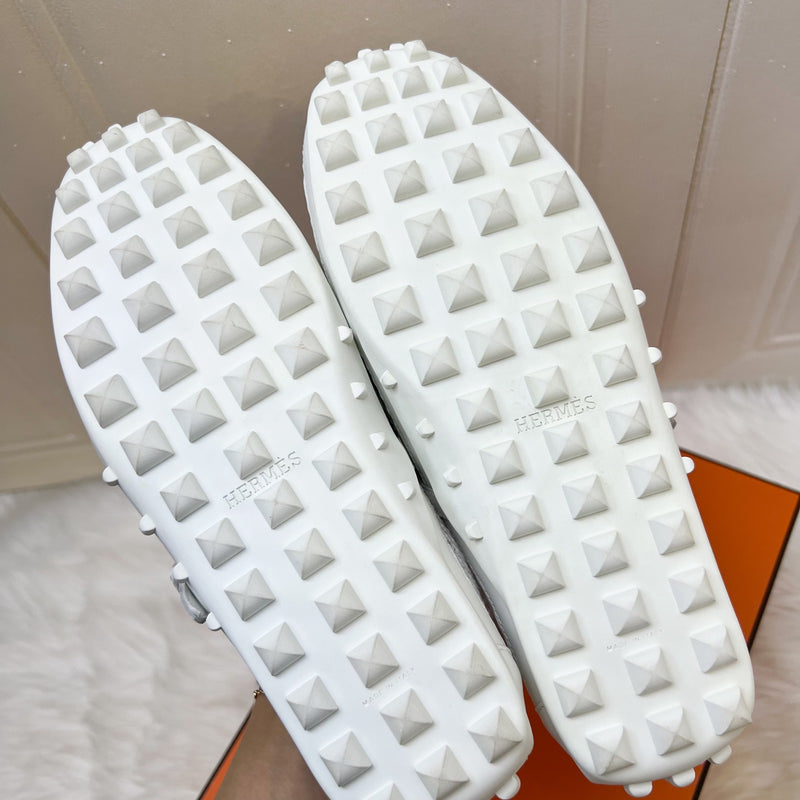 Hermes Kichu Ballet Flats in Blanc White Crochet and Calfskin Sz 35.5