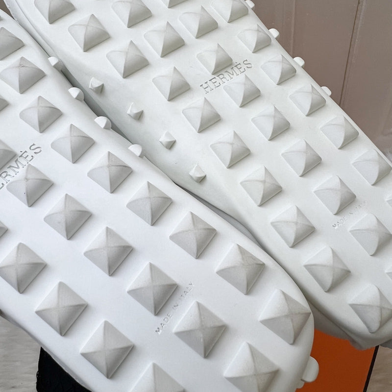 Hermes Kichu Ballet Flats in Blanc White Crochet and Calfskin Sz 35.5