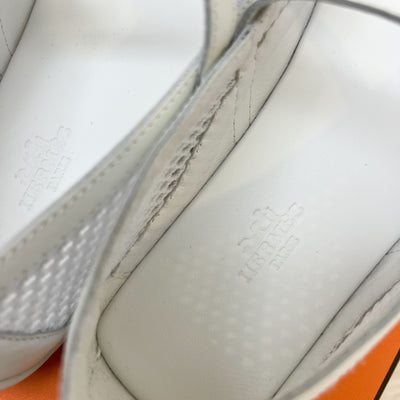 Hermes Kichu Ballet Flats in Blanc White Crochet and Calfskin Sz 35.5