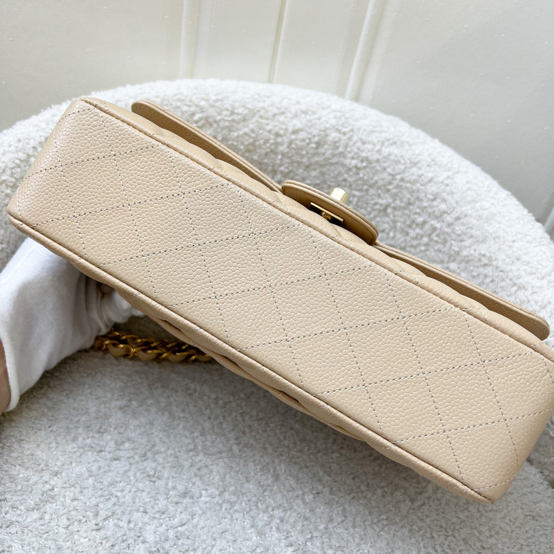 Chanel Medium Classic Flap CF in Beige Caviar and GHW (Model: A01112)