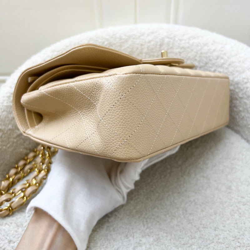 Chanel Medium Classic Flap CF in Beige Caviar and GHW (Model: A01112)