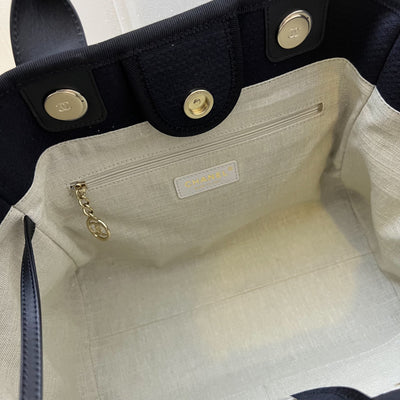 Chanel Small Deauville Shopping Tote in Black Fabric, Black Leather and LGHW