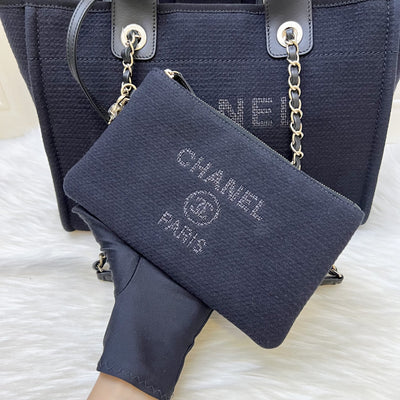 Chanel Small Deauville Shopping Tote in Black Fabric, Black Leather and LGHW