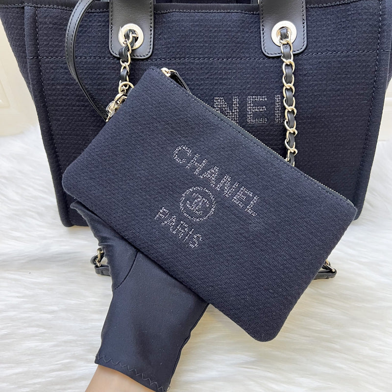 Chanel Small Deauville Shopping Tote in Black Fabric, Black Leather and LGHW