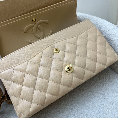 Chanel Medium Classic Flap CF in Beige Caviar and GHW (Model: A01112)