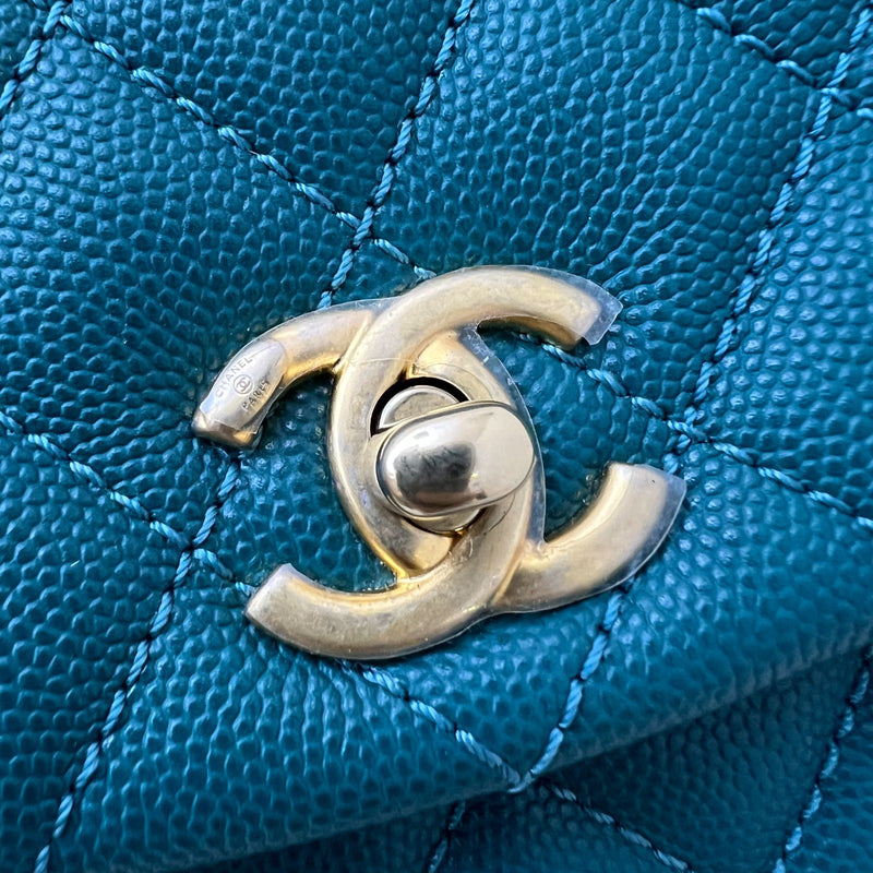 Chanel Small 24cm Coco Handle in 19P Teal Caviar and LGHW (Model: A92990)