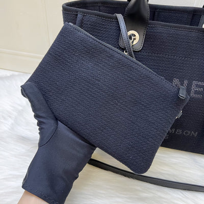 Chanel Small Deauville Shopping Tote in Black Fabric, Black Leather and LGHW