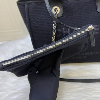 Chanel Small Deauville Shopping Tote in Black Fabric, Black Leather and LGHW