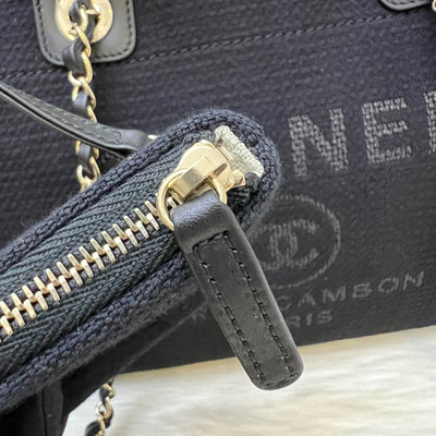 Chanel Small Deauville Shopping Tote in Black Fabric, Black Leather and LGHW