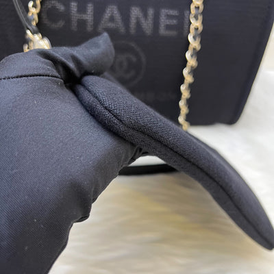 Chanel Small Deauville Shopping Tote in Black Fabric, Black Leather and LGHW