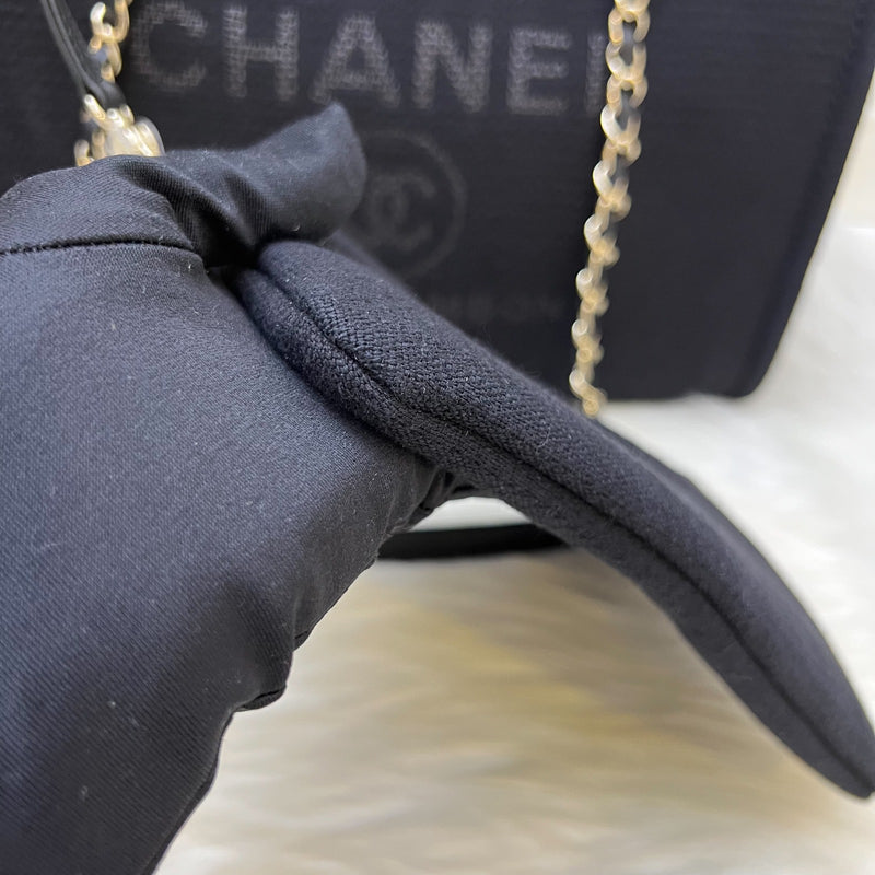 Chanel Small Deauville Shopping Tote in Black Fabric, Black Leather and LGHW