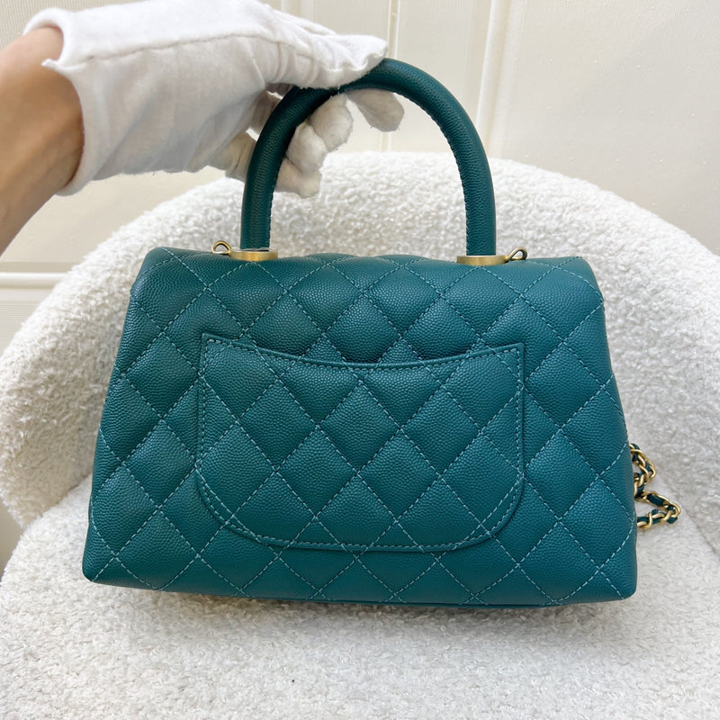 Chanel Small 24cm Coco Handle in 19P Teal Caviar and LGHW (Model: A92990)