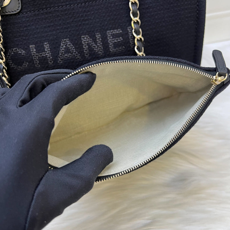 Chanel Small Deauville Shopping Tote in Black Fabric, Black Leather and LGHW