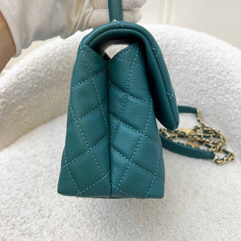 Chanel Small 24cm Coco Handle in 19P Teal Caviar and LGHW (Model: A92990)