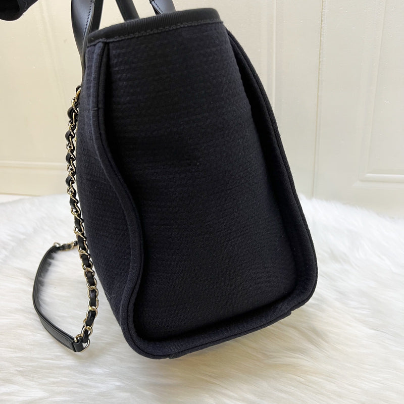 Chanel Small Deauville Shopping Tote in Black Fabric, Black Leather and LGHW