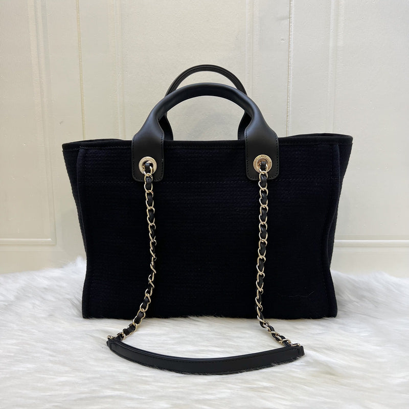 Chanel Small Deauville Shopping Tote in Black Fabric, Black Leather and LGHW