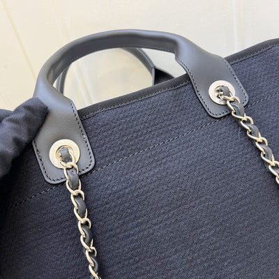 Chanel Small Deauville Shopping Tote in Black Fabric, Black Leather and LGHW