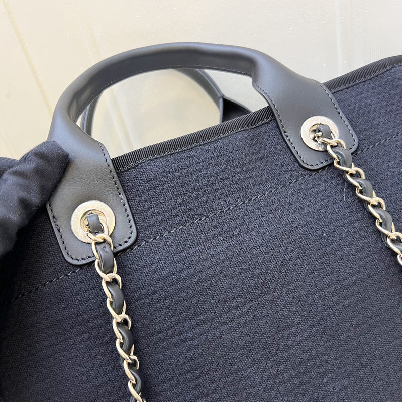 Chanel Small Deauville Shopping Tote in Black Fabric, Black Leather and LGHW