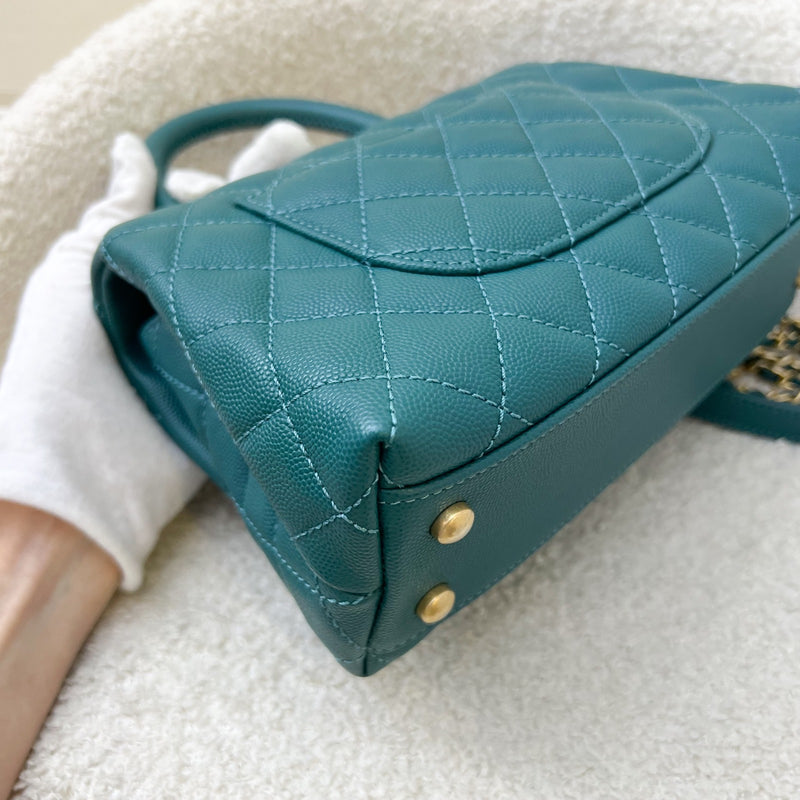 Chanel Small 24cm Coco Handle in 19P Teal Caviar and LGHW (Model: A92990)