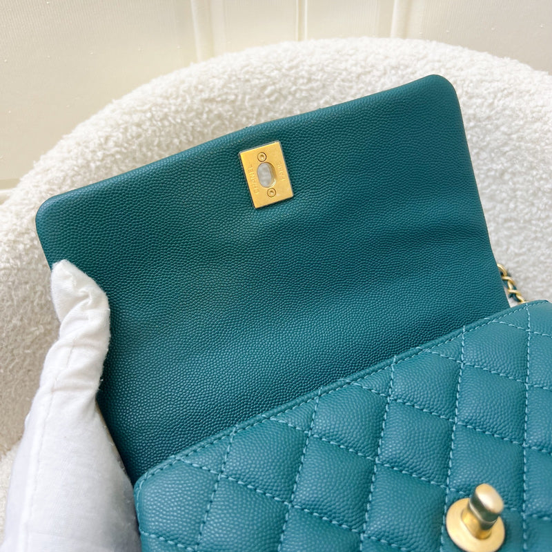 Chanel Small 24cm Coco Handle in 19P Teal Caviar and LGHW (Model: A92990)