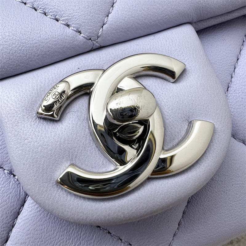 Chanel 21K Perfect Mini Flap Bag in Lilac Lambskin with Pearl and Leather Chain (Adjustable) AGHW