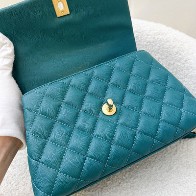 Chanel Small 24cm Coco Handle in 19P Teal Caviar and LGHW (Model: A92990)