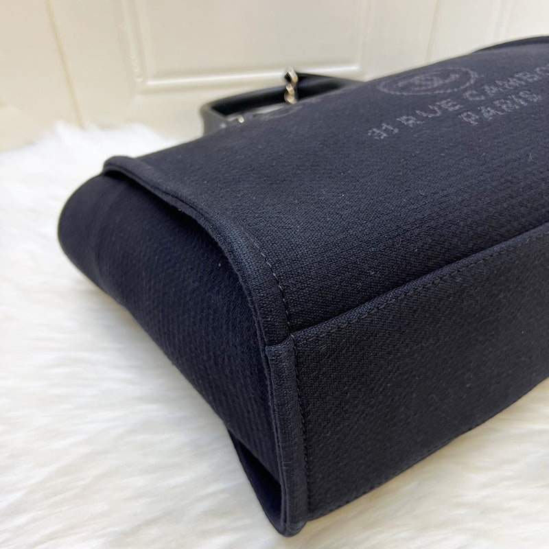 Chanel Small Deauville Shopping Tote in Black Fabric, Black Leather and LGHW