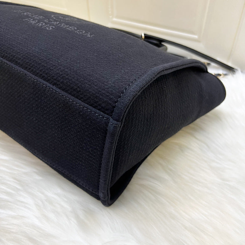 Chanel Small Deauville Shopping Tote in Black Fabric, Black Leather and LGHW