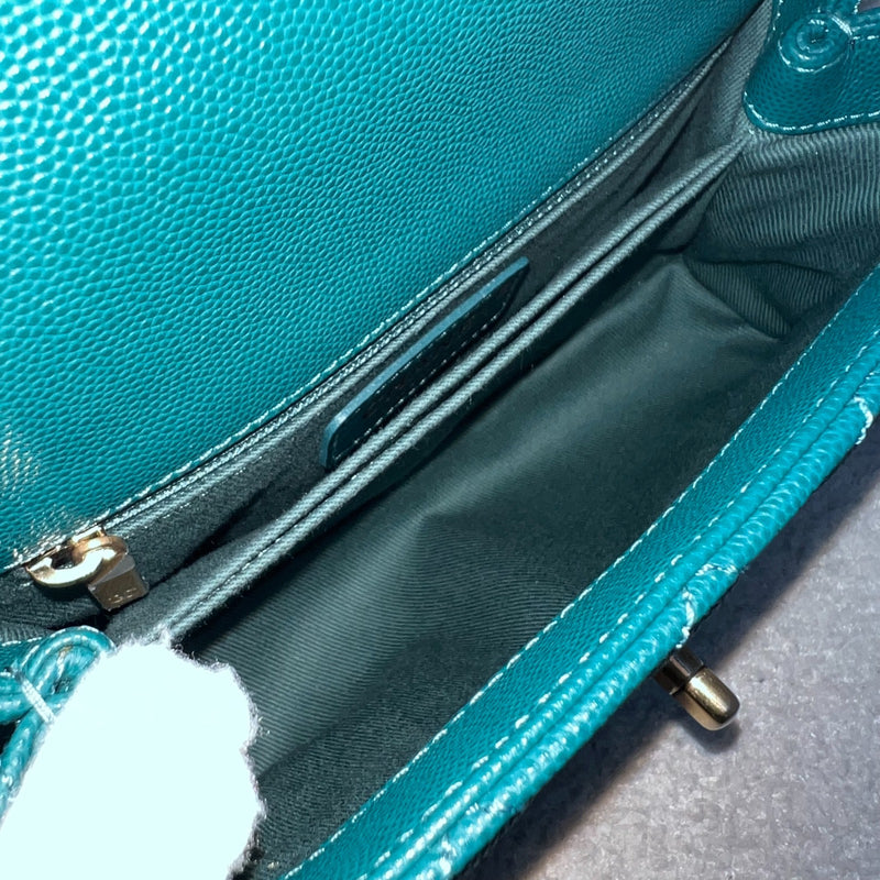 Chanel Small 24cm Coco Handle in 19P Teal Caviar and LGHW (Model: A92990)