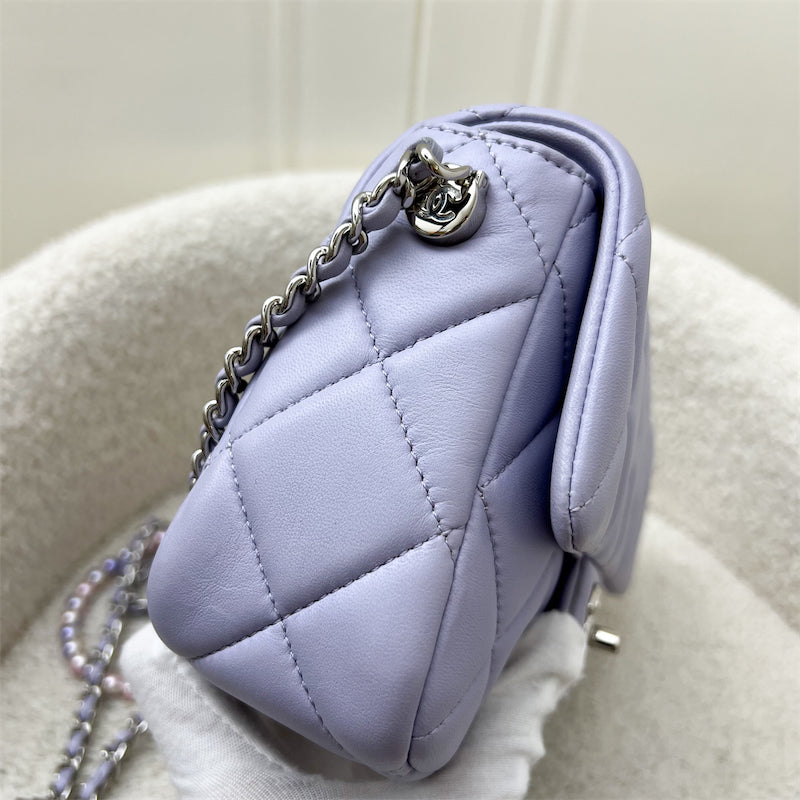 Chanel 21K Perfect Mini Flap Bag in Lilac Lambskin with Pearl and Leather Chain (Adjustable) AGHW