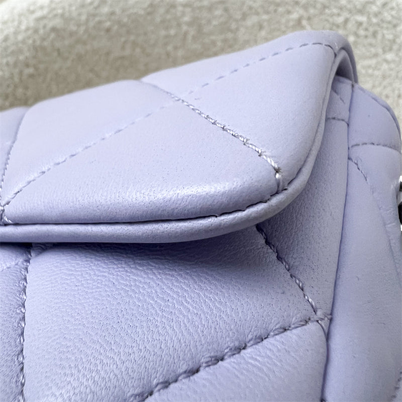 Chanel 21K Perfect Mini Flap Bag in Lilac Lambskin with Pearl and Leather Chain (Adjustable) AGHW