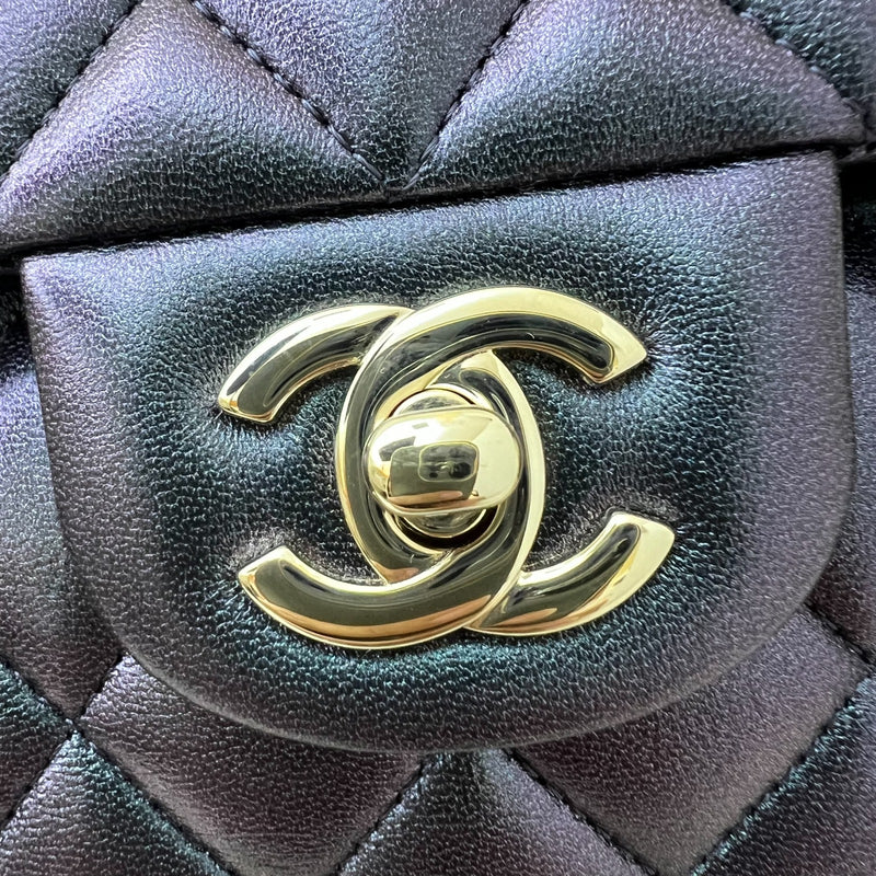 Chanel Medium Classic Flap CF in 22B Iridescent Black Lambskin and LGHW (Model: A01112)