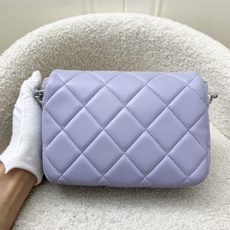 Chanel 21K Perfect Mini Flap Bag in Lilac Lambskin with Pearl and Leather Chain (Adjustable) AGHW