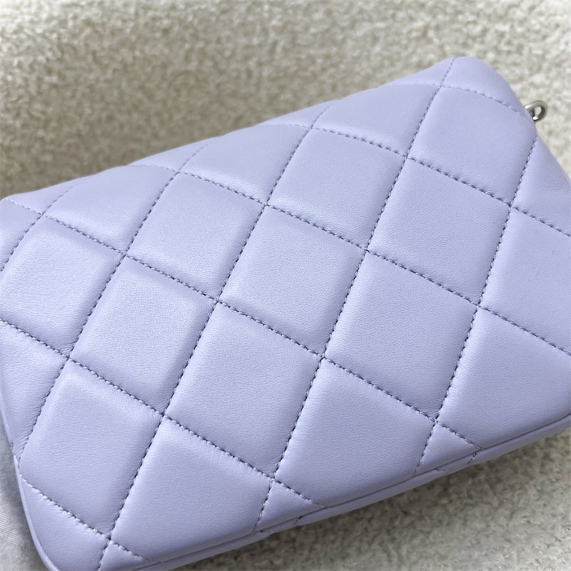 Chanel 21K Perfect Mini Flap Bag in Lilac Lambskin with Pearl and Leather Chain (Adjustable) AGHW