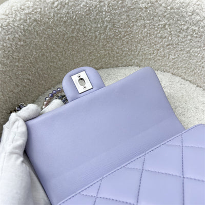 Chanel 21K Perfect Mini Flap Bag in Lilac Lambskin with Pearl and Leather Chain (Adjustable) AGHW