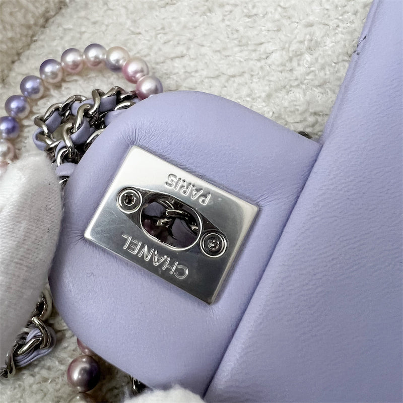 Chanel 21K Perfect Mini Flap Bag in Lilac Lambskin with Pearl and Leather Chain (Adjustable) AGHW