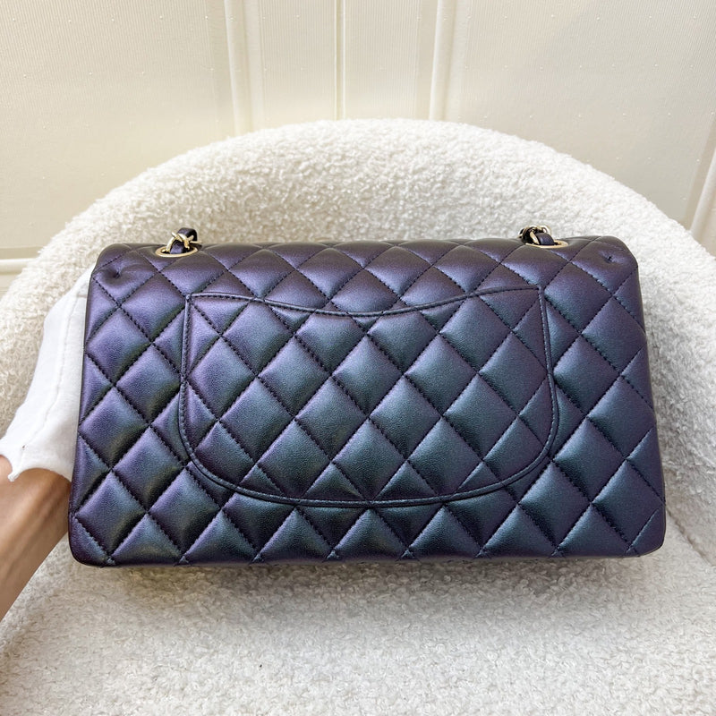 Chanel Medium Classic Flap CF in 22B Iridescent Black Lambskin and LGHW (Model: A01112)