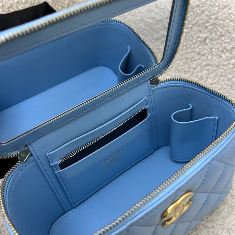 Chanel 22S "Pick Me Up" Vanity with Top Handle in Baby Blue Caviar and AGHW (Model: AP2805)
