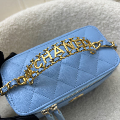 Chanel 22S "Pick Me Up" Vanity with Top Handle in Baby Blue Caviar and AGHW (Model: AP2805)