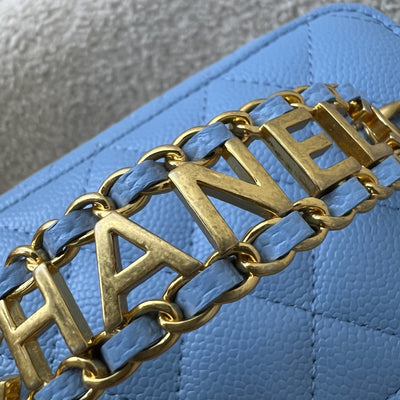 Chanel 22S "Pick Me Up" Vanity with Top Handle in Baby Blue Caviar and AGHW (Model: AP2805)