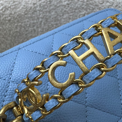 Chanel 22S "Pick Me Up" Vanity with Top Handle in Baby Blue Caviar and AGHW (Model: AP2805)