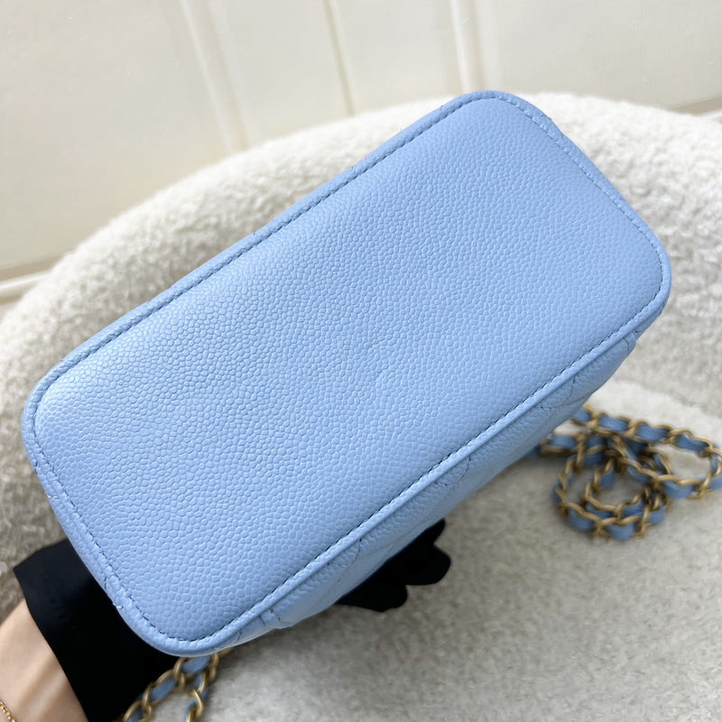 Chanel 22S "Pick Me Up" Vanity with Top Handle in Baby Blue Caviar and AGHW (Model: AP2805)
