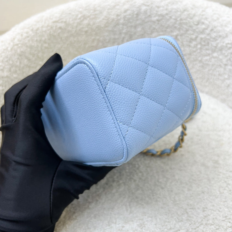 Chanel 22S "Pick Me Up" Vanity with Top Handle in Baby Blue Caviar and AGHW (Model: AP2805)