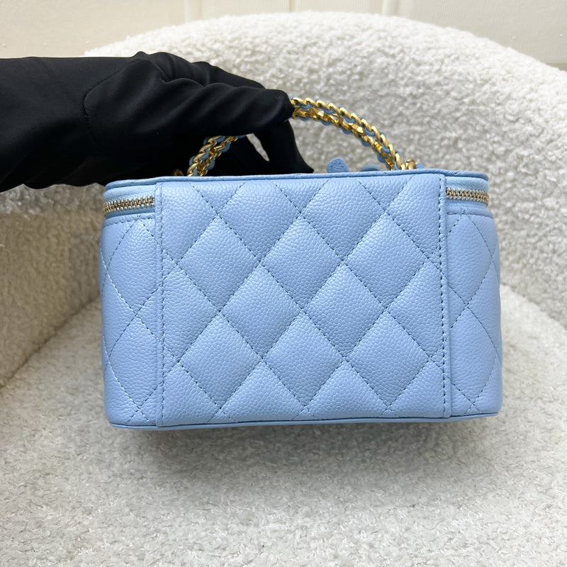 Chanel 22S "Pick Me Up" Vanity with Top Handle in Baby Blue Caviar and AGHW (Model: AP2805)