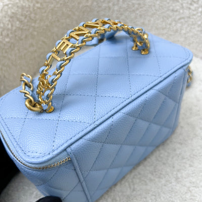 Chanel 22S "Pick Me Up" Vanity with Top Handle in Baby Blue Caviar and AGHW (Model: AP2805)