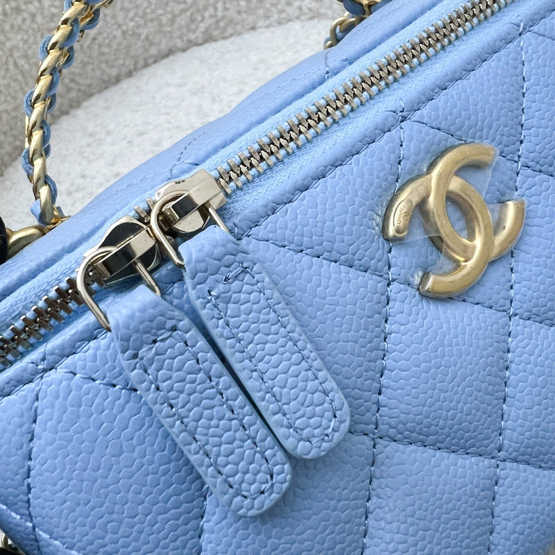 Chanel 22S "Pick Me Up" Vanity with Top Handle in Baby Blue Caviar and AGHW (Model: AP2805)