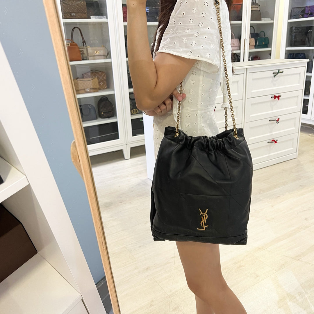 Saint Laurent YSL Medium Jamie Pochon in Black Lambskin and AGHW