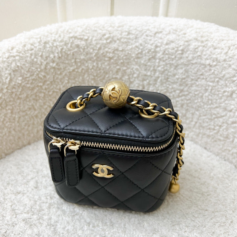 Chanel Pearl Crush Mini Cube Vanity in Black Lambskin and AGHW (Model: AP1447)