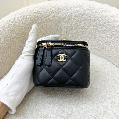 Chanel Pearl Crush Mini Cube Vanity in Black Lambskin and AGHW (Model: AP1447)